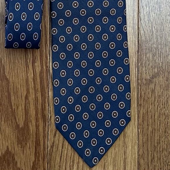 Robert Talbott USA Men's Navy Blue Polka Dot Pattern Silk Neck Tie - Picture 4 of 5